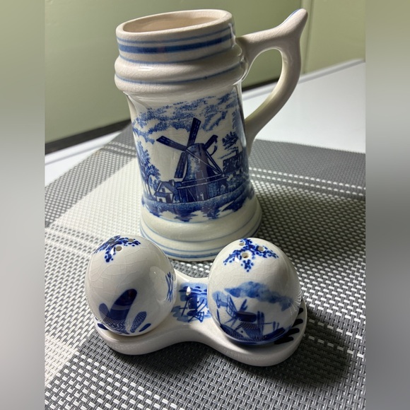 Delft Blue Other - Blue and White Ceramic Windmill Art Set & salt & pepper set